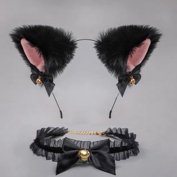 Dolls Kill Accessories - 💖🐈‍⬛ fluffy cat ears + collar